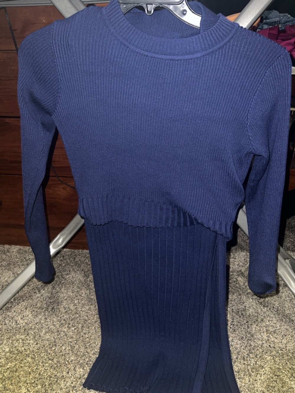 Navy Ribbed Knit Two-Piece Set